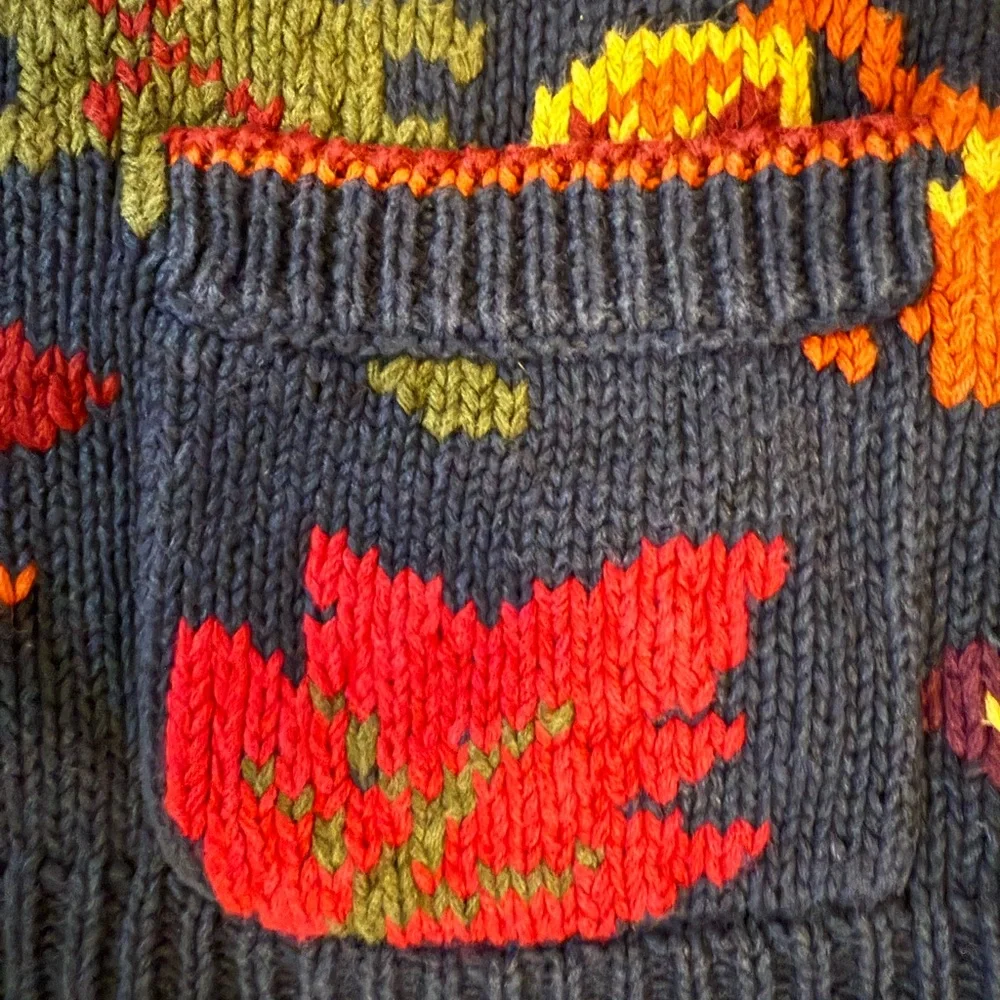 Le Moda Knitwear Hand Loomed Cotton Cardigan Leaves Fall Cottage Core Medium
